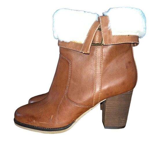 LOFT brown Sherpa cuffed heeled boots 9 - Picture 1 of 9